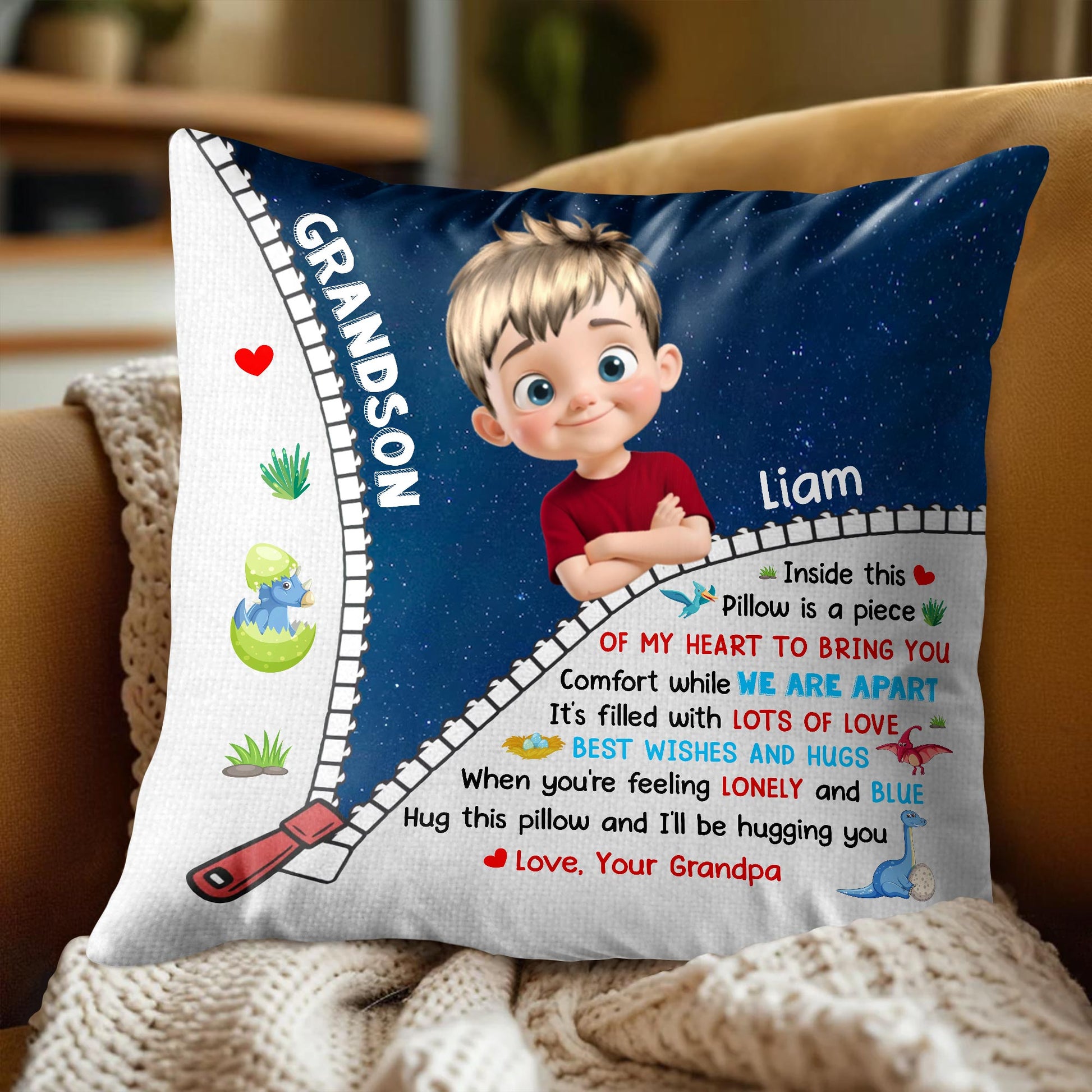 Inside This Pillow Is A Piece Of My Heart, Cartoon Boy And Stars