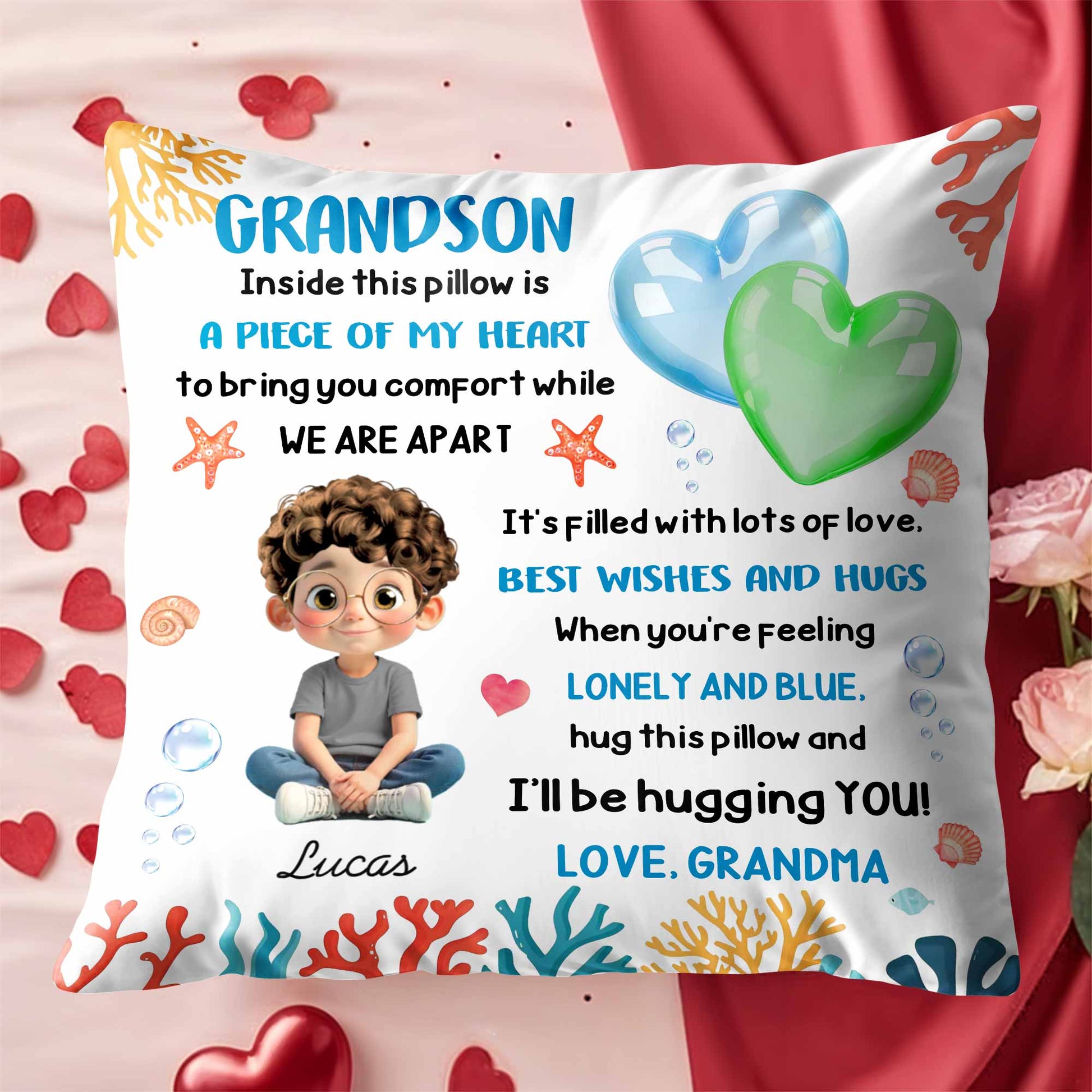 Inside This Pillow Is A Piece Of My Heart, Heart And Coral Design