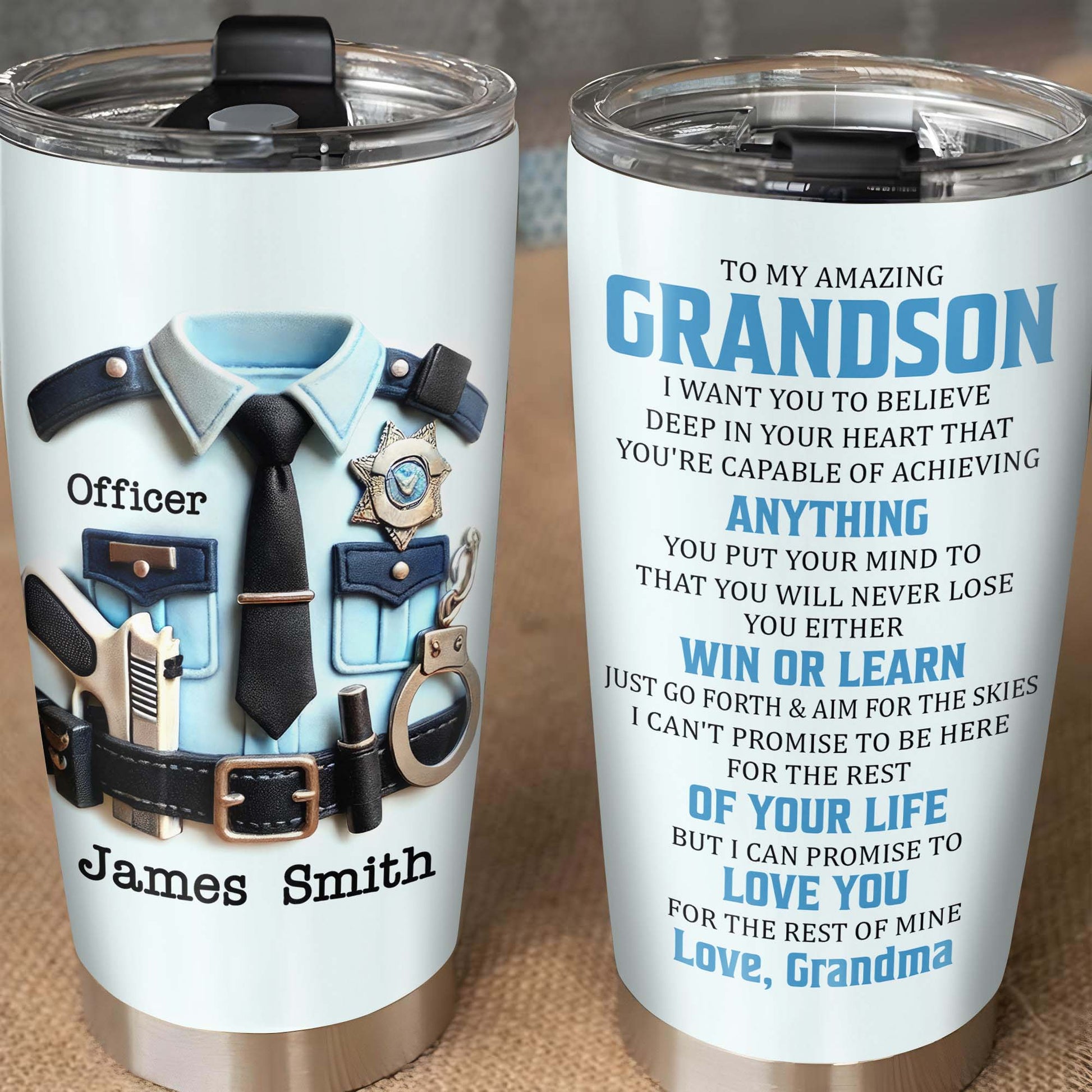 To My Amazing Grandson, Love Grandma, Police Officer Uniform and Badge