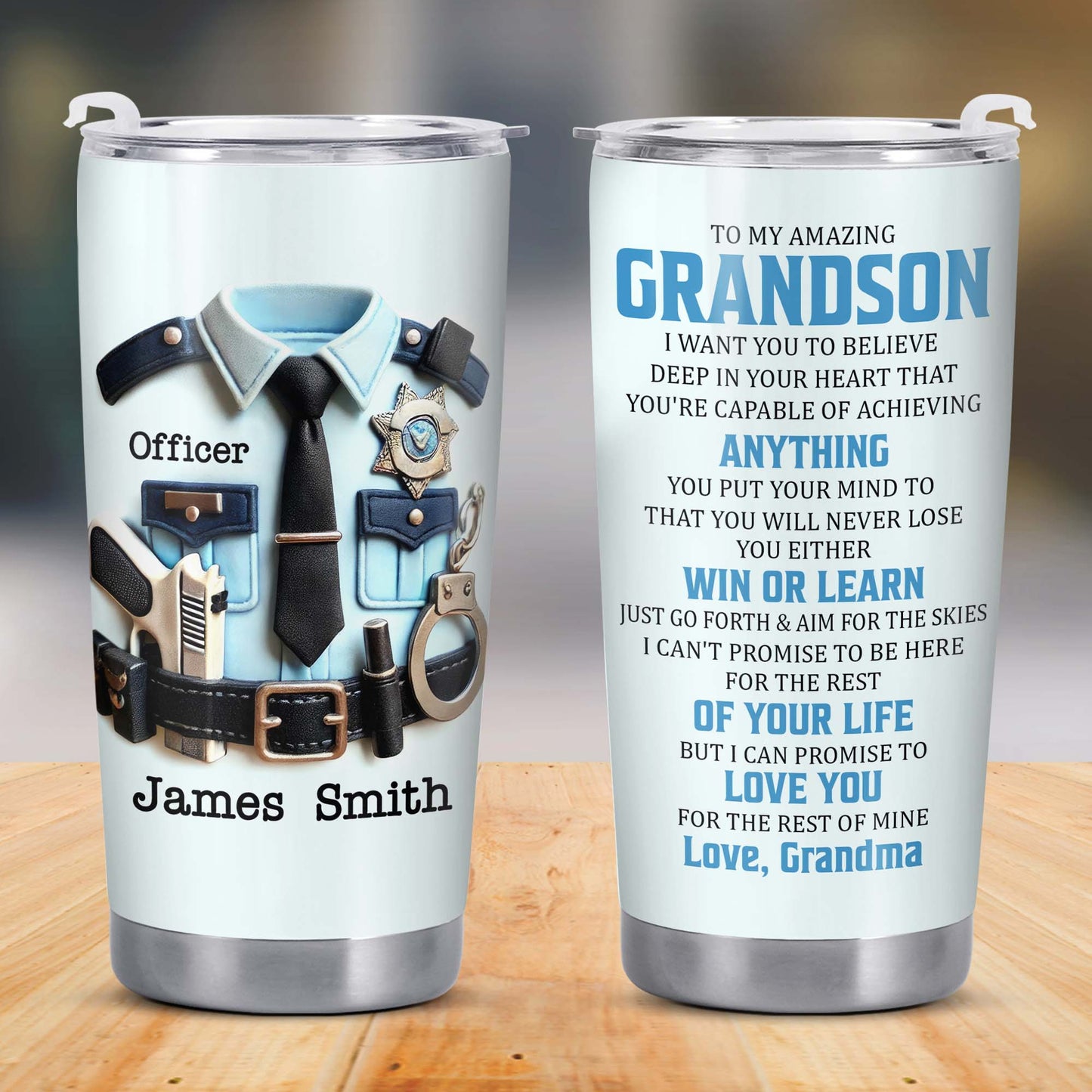 To My Amazing Grandson, Love Grandma, Police Officer Uniform and Badge