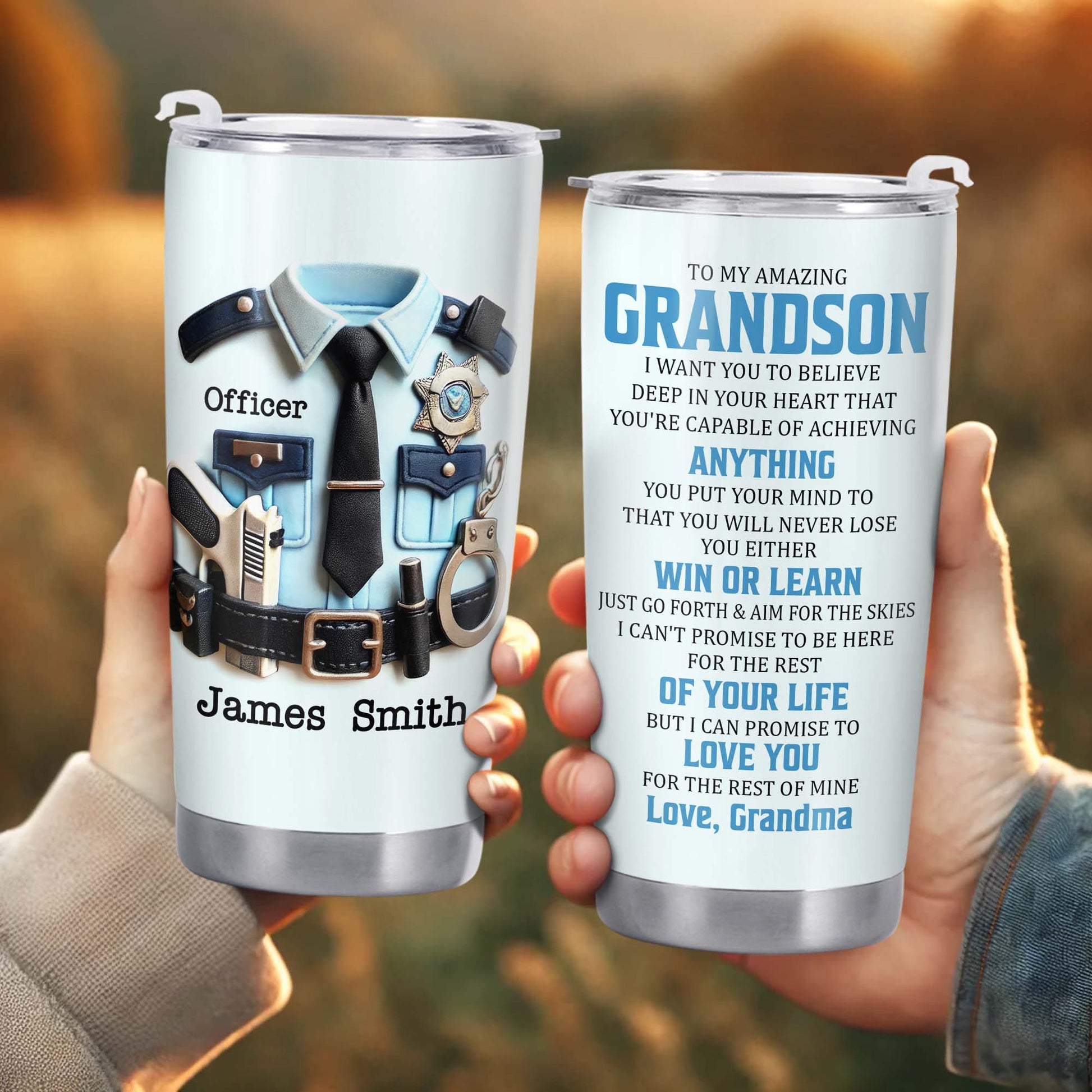 To My Amazing Grandson, Love Grandma, Police Officer Uniform and Badge