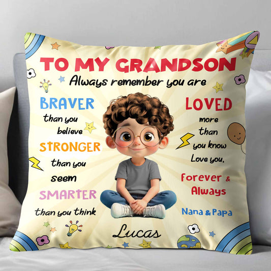 To My Grandson, Boy Stars Rocket Rainbow Pillow - Personalized Custom Pillow, Insert Included - GSN052_PLW