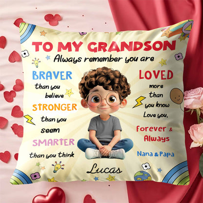 To My Grandson, Boy Stars Rocket Rainbow Pillow - Personalized Custom Pillow, Insert Included - GSN052_PLW