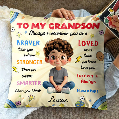 To My Grandson, Boy Stars Rocket Rainbow Pillow - Personalized Custom Pillow, Insert Included - GSN052_PLW