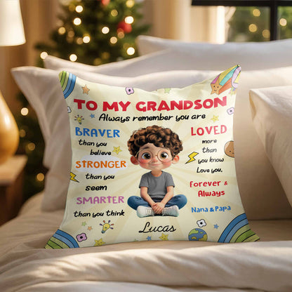 To My Grandson, Boy Stars Rocket Rainbow Pillow - Personalized Custom Pillow, Insert Included - GSN052_PLW