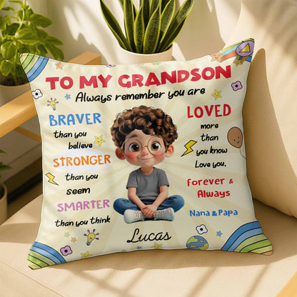 To My Grandson, Boy Stars Rocket Rainbow Pillow - Personalized Custom Pillow, Insert Included - GSN052_PLW