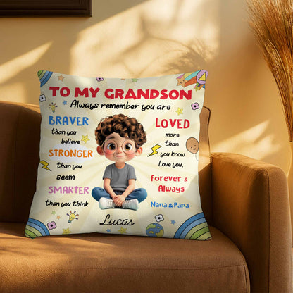 To My Grandson, Boy Stars Rocket Rainbow Pillow - Personalized Custom Pillow, Insert Included - GSN052_PLW