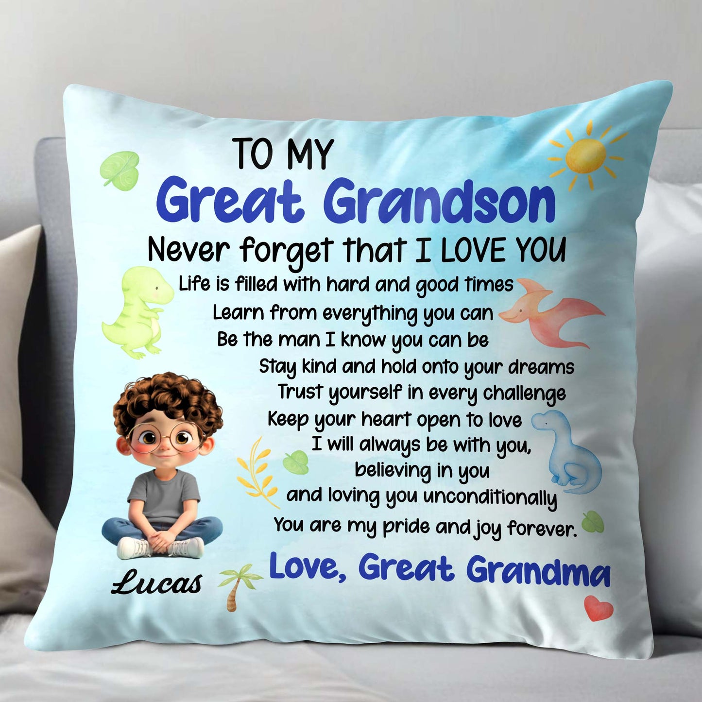 Never Forget That I LOVE YOU, Boy, Sun, Butterflies - Personalized Custom Pillow, Insert Included - GSN053_PLW