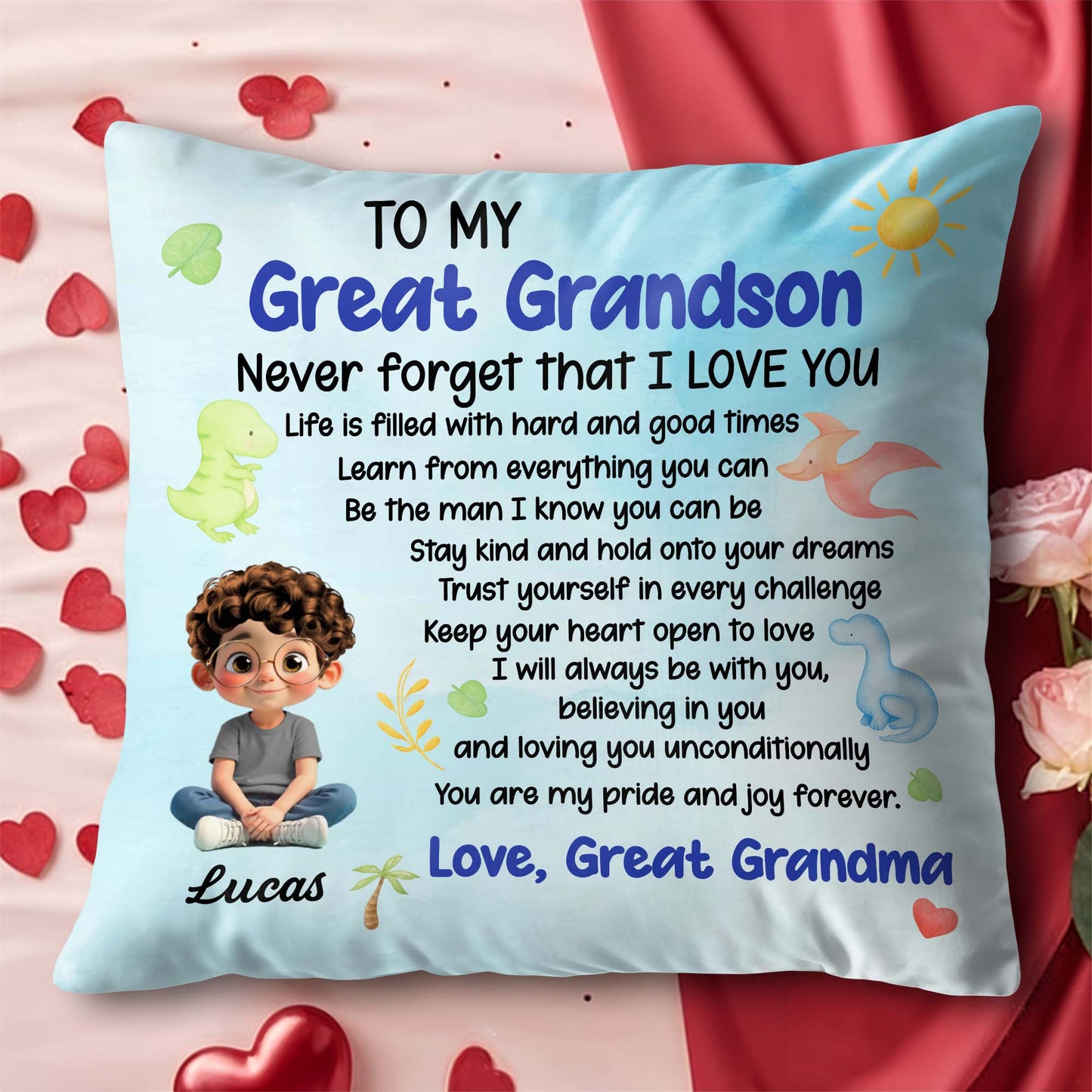 Never Forget That I LOVE YOU, Boy, Sun, Butterflies - Personalized Custom Pillow, Insert Included - GSN053_PLW