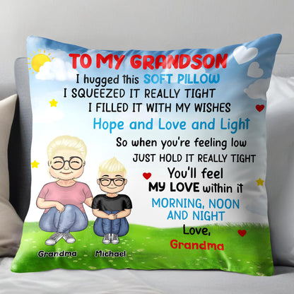 To My Grandson Love And Wishes Pillow With Hearts And Stars