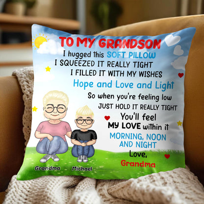 To My Grandson Love And Wishes Pillow With Hearts And Stars