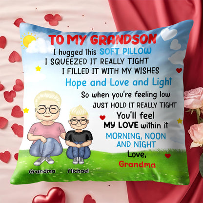 To My Grandson Love And Wishes Pillow With Hearts And Stars