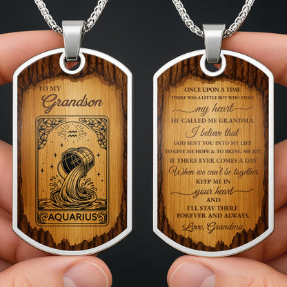 To My Grandson Aquarius Sign Necklace