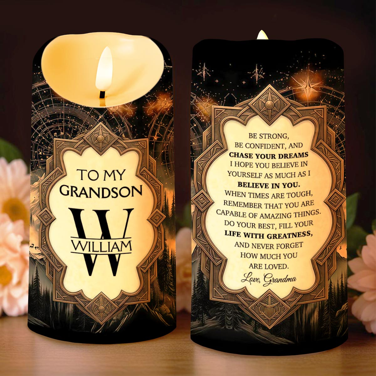 To My Grandson Be Strong And Chase Your Dreams Monogram Mountain