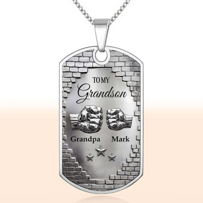 To My Grandson Fist Bump And Stars Brick Wall - Personalized Custom Dog Tag Necklace - GSN078_DTNECK