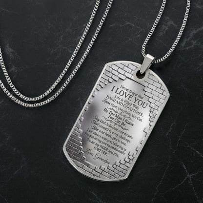 To My Grandson Fist Bump And Stars Brick Wall - Personalized Custom Dog Tag Necklace - GSN078_DTNECK