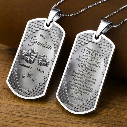 To My Grandson Fist Bump And Stars Brick Wall - Personalized Custom Dog Tag Necklace - GSN078_DTNECK