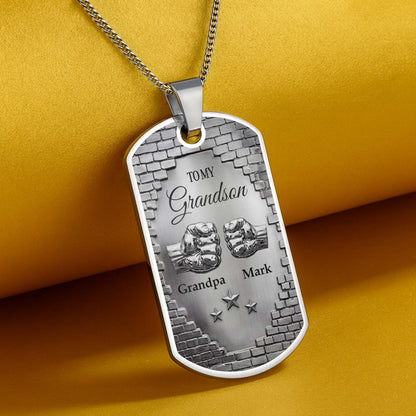 To My Grandson Fist Bump And Stars Brick Wall - Personalized Custom Dog Tag Necklace - GSN078_DTNECK