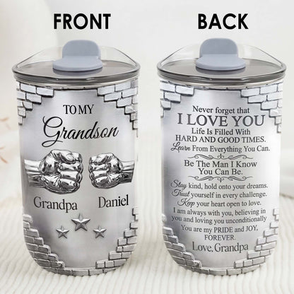 To My Grandson Fist Bump Brick Wall Metallic Style - Personalized Custom 10oz Tumbler - GSN078_MTUM