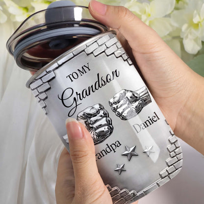 To My Grandson Fist Bump Brick Wall Metallic Style - Personalized Custom 10oz Tumbler - GSN078_MTUM