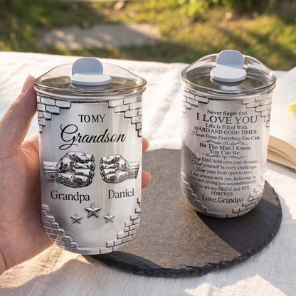 To My Grandson Fist Bump Brick Wall Metallic Style - Personalized Custom 10oz Tumbler - GSN078_MTUM