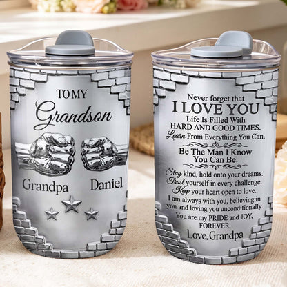 To My Grandson Fist Bump Brick Wall Metallic Style - Personalized Custom 10oz Tumbler - GSN078_MTUM