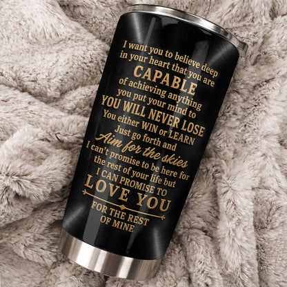 To My Grandson Believe Deep In Your Heart Golden Alphabet Art - Personalized Custom Stainless Steel Tumbler 20oz - GSN086_USTUM