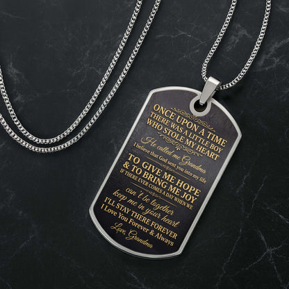 To My Grandson Initial Name With Vintage Gold Ornament - Personalized Custom Dog Tag Necklace - GSN097_DTNECK