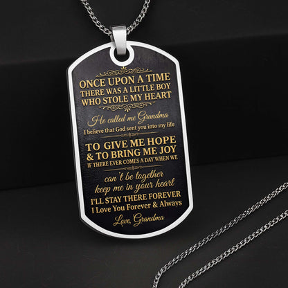 To My Grandson Initial Name With Vintage Gold Ornament - Personalized Custom Dog Tag Necklace - GSN097_DTNECK