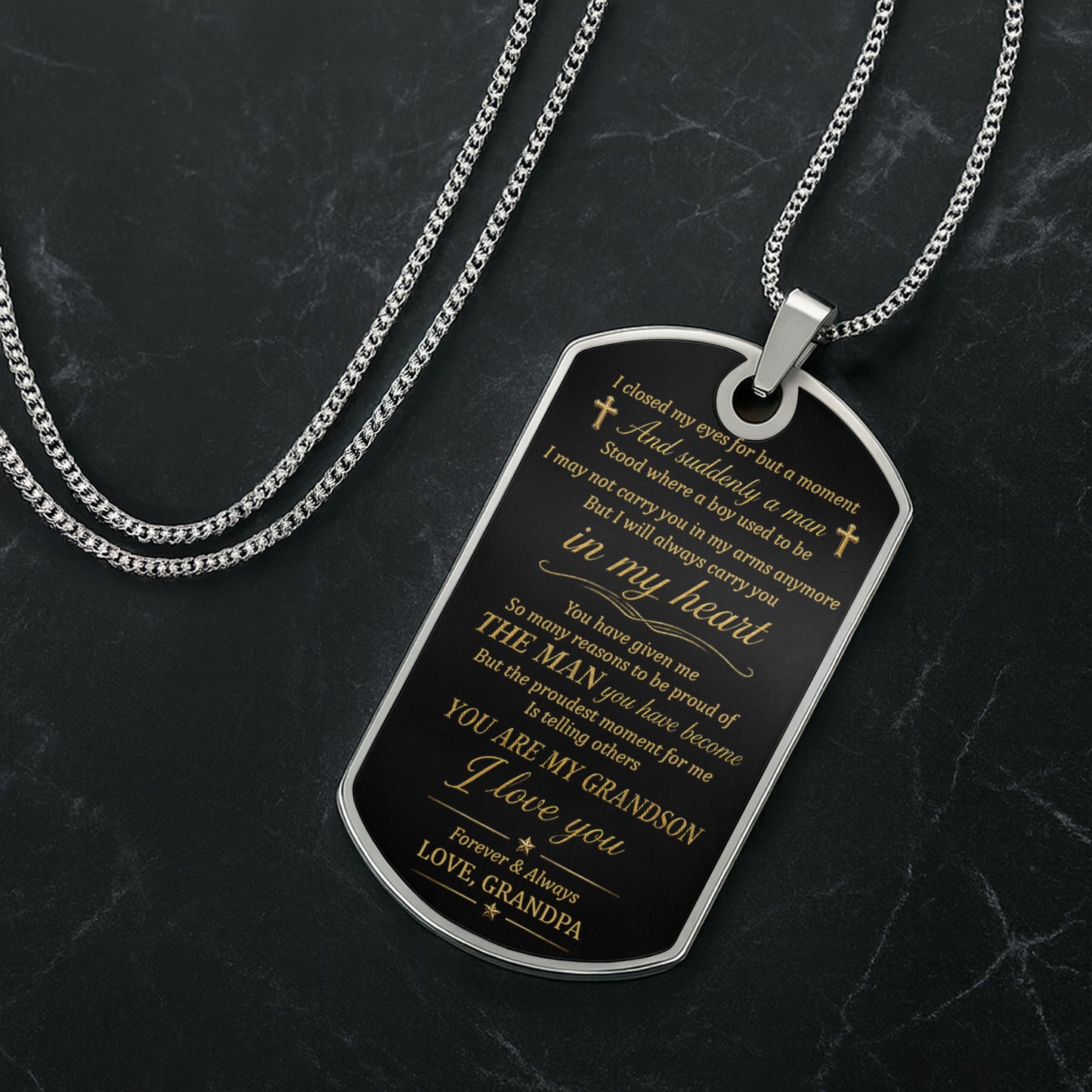 To My Grandson Elegant Monogram Initial Personalized Jewelry - Personalized Custom Dog Tag Necklace - GSN102_DTNECK