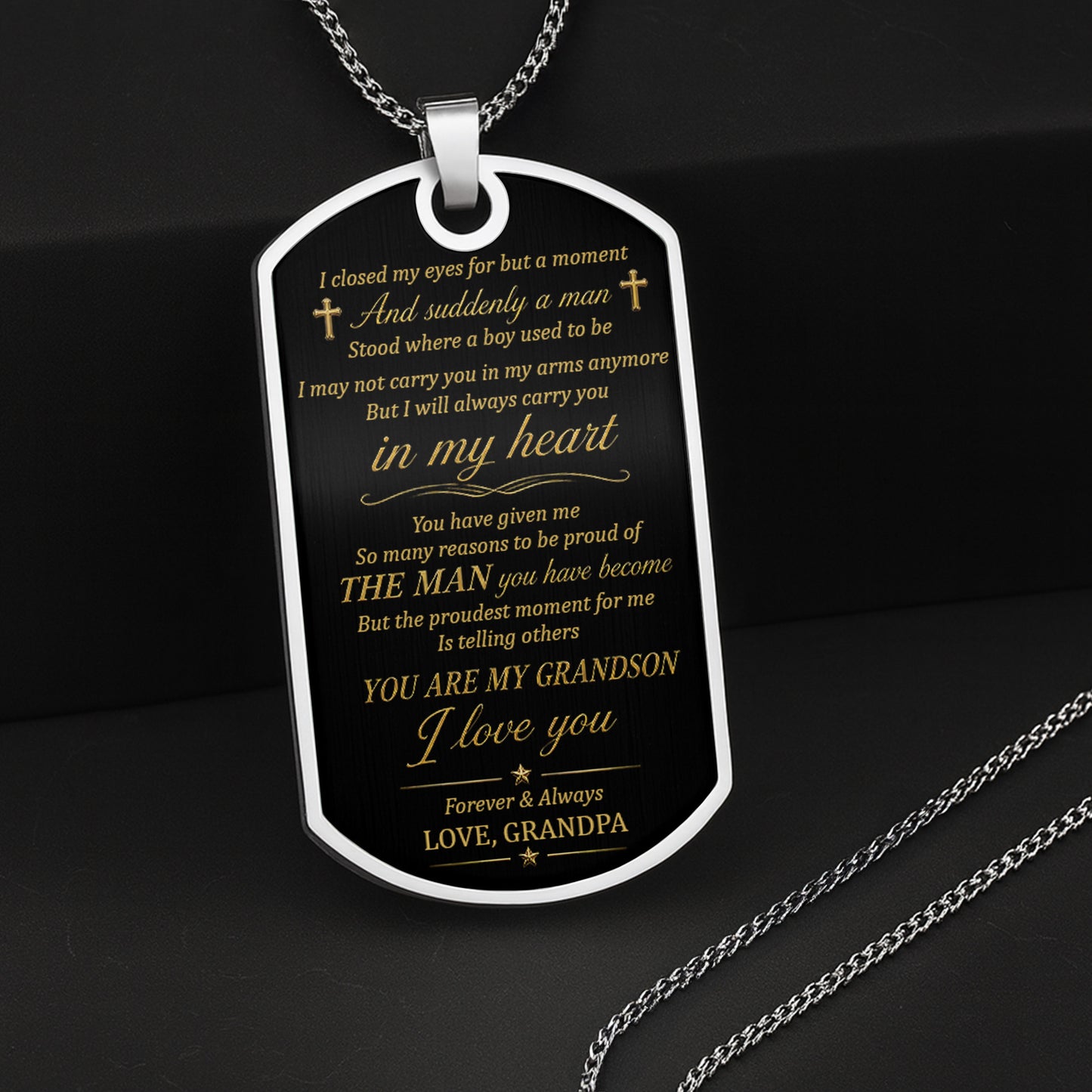 To My Grandson Elegant Monogram Initial Personalized Jewelry - Personalized Custom Dog Tag Necklace - GSN102_DTNECK