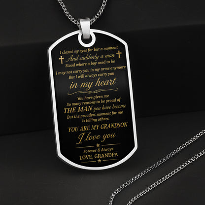 To My Grandson Elegant Monogram Initial Personalized Jewelry - Personalized Custom Dog Tag Necklace - GSN102_DTNECK