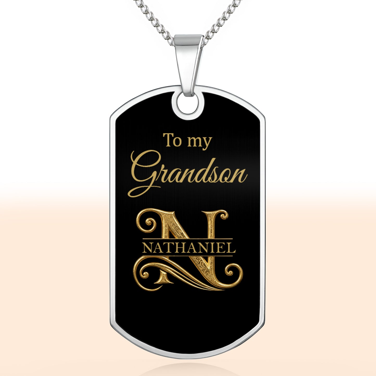 To My Grandson Elegant Monogram Initial Personalized Jewelry - Personalized Custom Dog Tag Necklace - GSN102_DTNECK