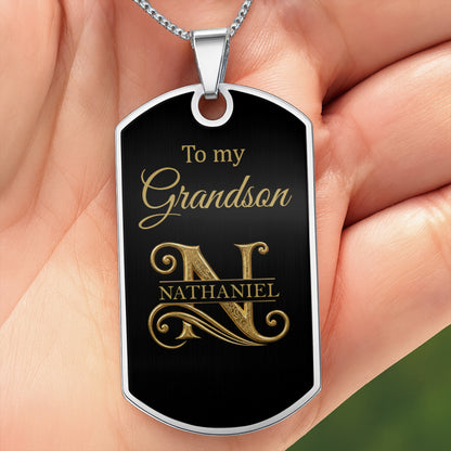 To My Grandson Elegant Monogram Initial Personalized Jewelry - Personalized Custom Dog Tag Necklace - GSN102_DTNECK