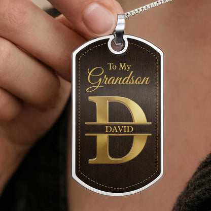To My Grandson Always In My Heart Initial Monogram - Personalized Custom Dog Tag Necklace - GSN103_DTNECK