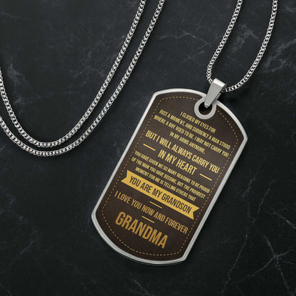 To My Grandson Always In My Heart Initial Monogram - Personalized Custom Dog Tag Necklace - GSN103_DTNECK