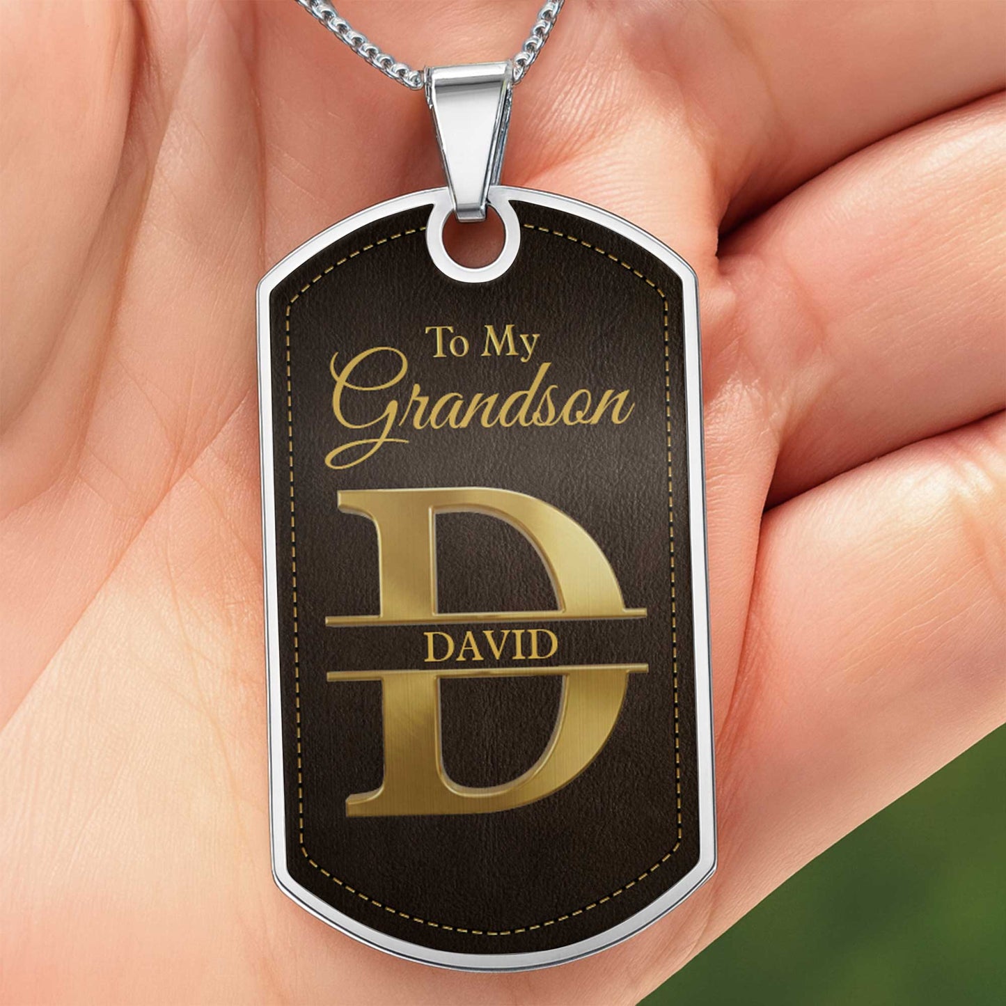 To My Grandson Always In My Heart Initial Monogram - Personalized Custom Dog Tag Necklace - GSN103_DTNECK