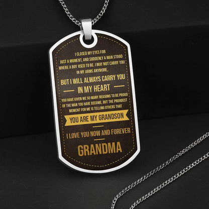 To My Grandson Always In My Heart Initial Monogram - Personalized Custom Dog Tag Necklace - GSN103_DTNECK