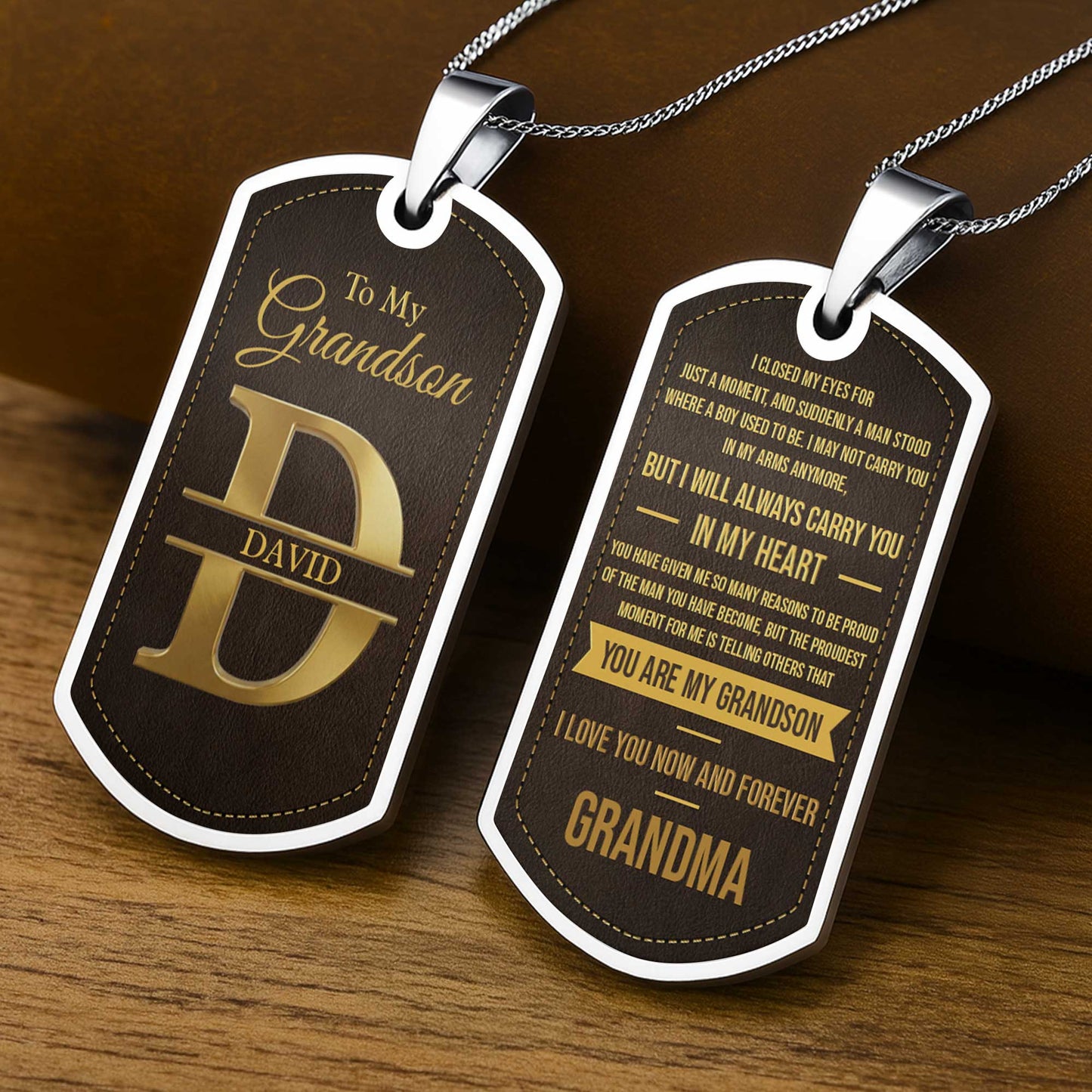 To My Grandson Always In My Heart Initial Monogram - Personalized Custom Dog Tag Necklace - GSN103_DTNECK