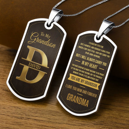 To My Grandson Always In My Heart Initial Monogram - Personalized Custom Dog Tag Necklace - GSN103_DTNECK