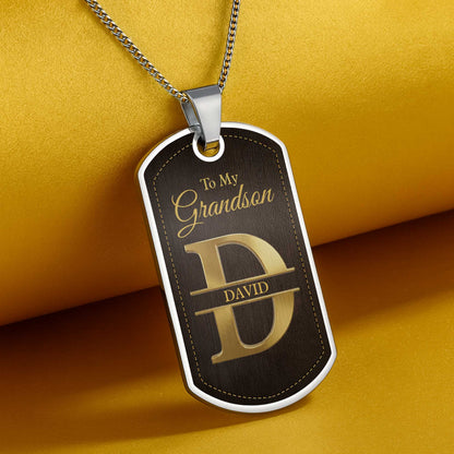 To My Grandson Always In My Heart Initial Monogram - Personalized Custom Dog Tag Necklace - GSN103_DTNECK