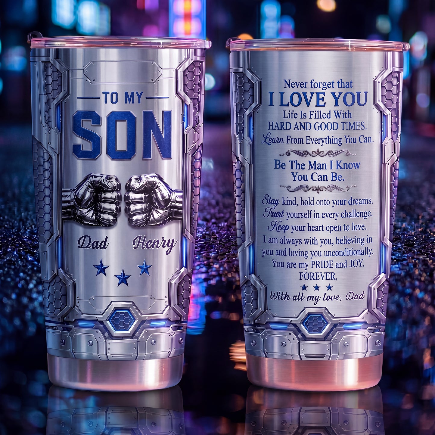 To My Son Never Forget I Love You Fist Bump Armor - Personalized Custom Stainless Steel Tumbler 20oz 30oz - GSN113_TB