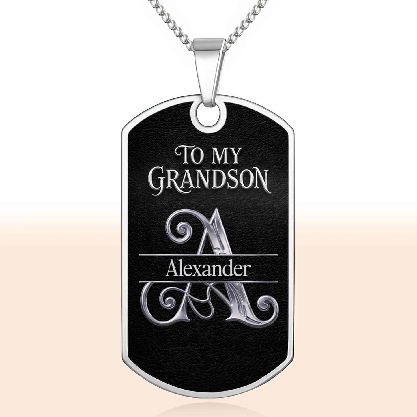 To My Grandson Never Forget How Much I Love You Custom Initial - Personalized Custom Dog Tag Necklace - GSN124_DTNECK