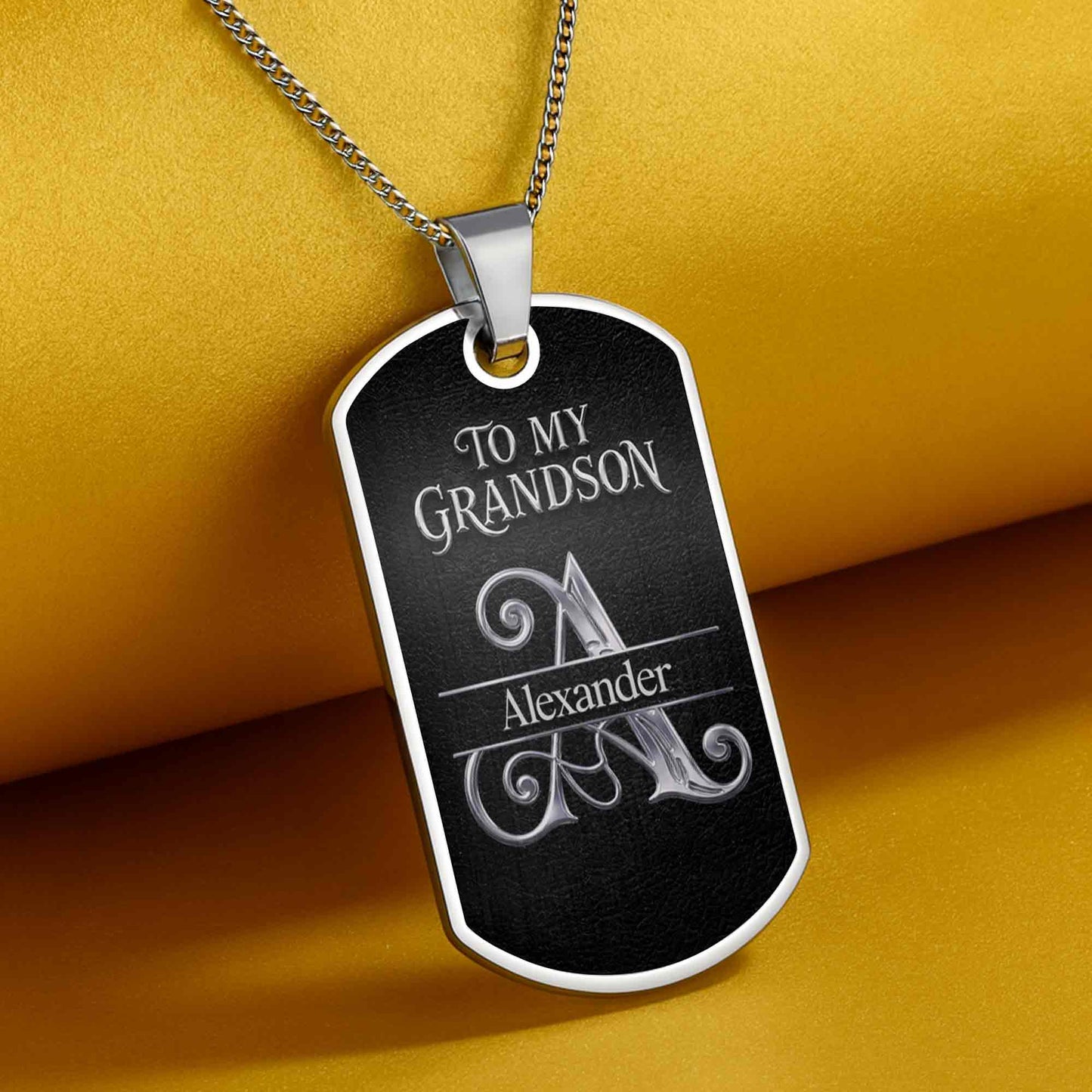 To My Grandson Never Forget How Much I Love You Custom Initial - Personalized Custom Dog Tag Necklace - GSN124_DTNECK
