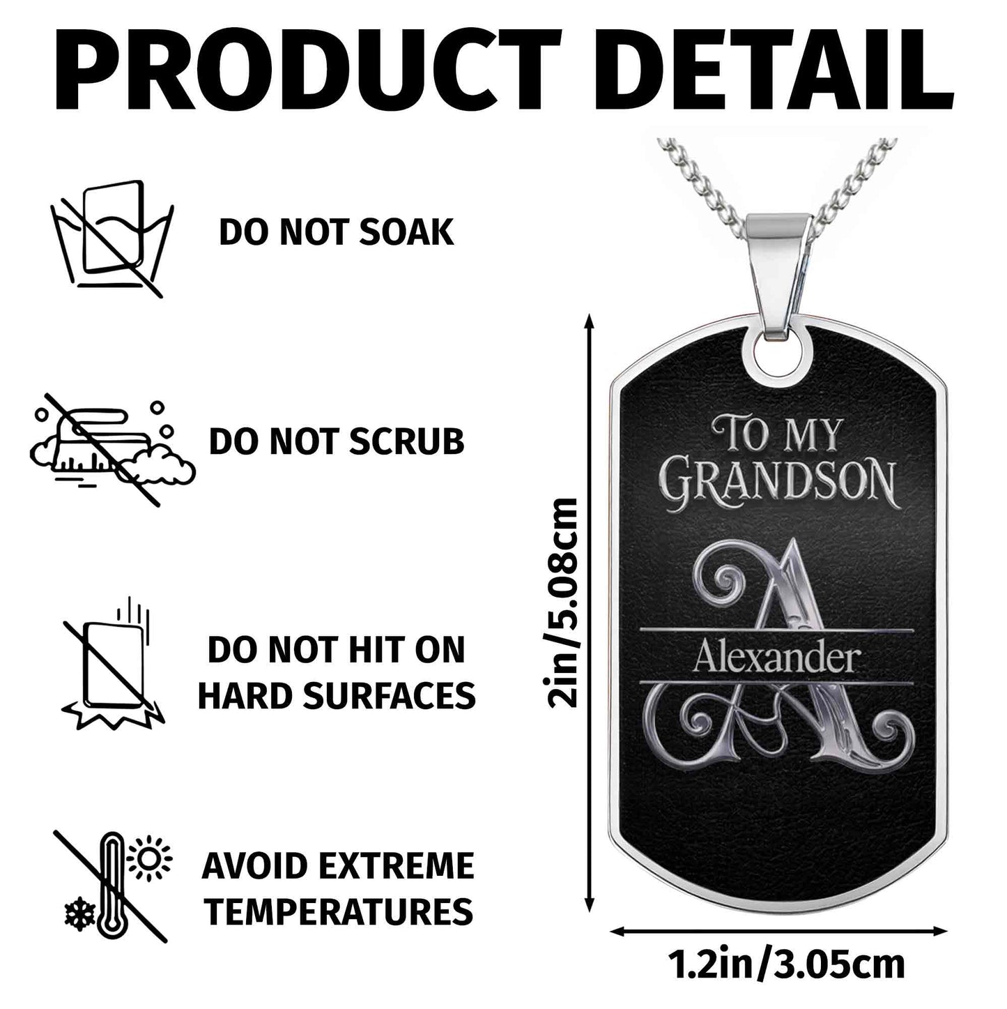 To My Grandson Never Forget How Much I Love You Custom Initial - Personalized Custom Dog Tag Necklace - GSN124_DTNECK