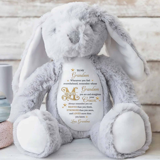 To My Grandson Straighten Your Crown Golden Stars And Alphabet - Personalized Stuffed Bunny - GSN136_BUN