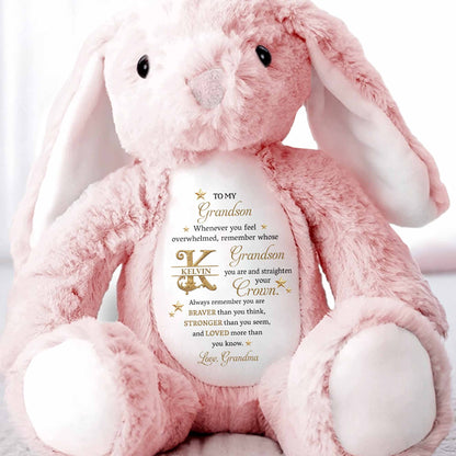 To My Grandson Straighten Your Crown Golden Stars And Alphabet - Personalized Stuffed Bunny - GSN136_BUN