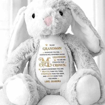 To My Grandson Straighten Your Crown Golden Alphabet Art - Personalized Stuffed Bunny - GSN137_BUN