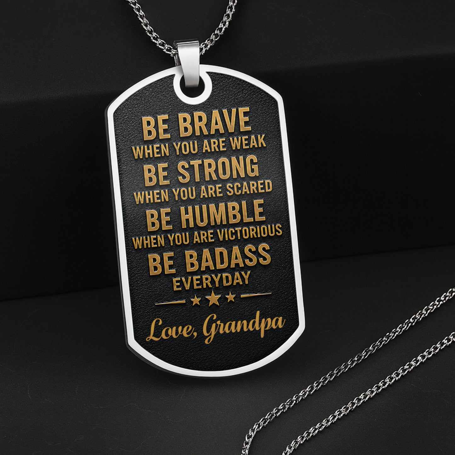 To My Grandson Be Brave Be Strong Be Badass Monogram Necklace - Personalized Custom Dog Tag Necklace - GSN152_DTNECK
