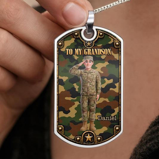 To My Grandson Soldier Camouflage Military Personalized Art - Personalized Custom Dog Tag Necklace - GSN193_DTNECK